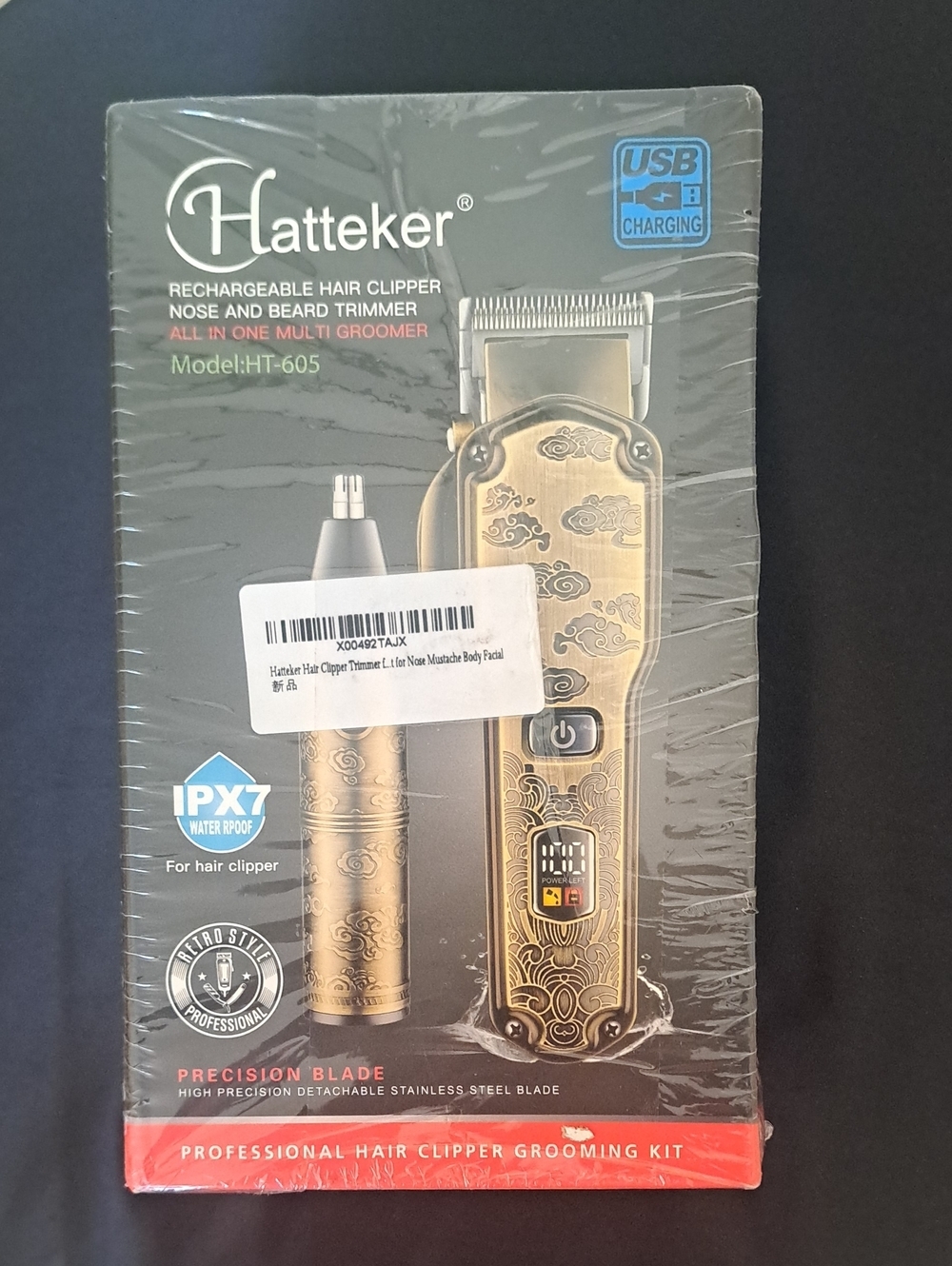 Hatteker Gold Pattern Rechargeable Hair Clipper Nose And Beard Trimmer